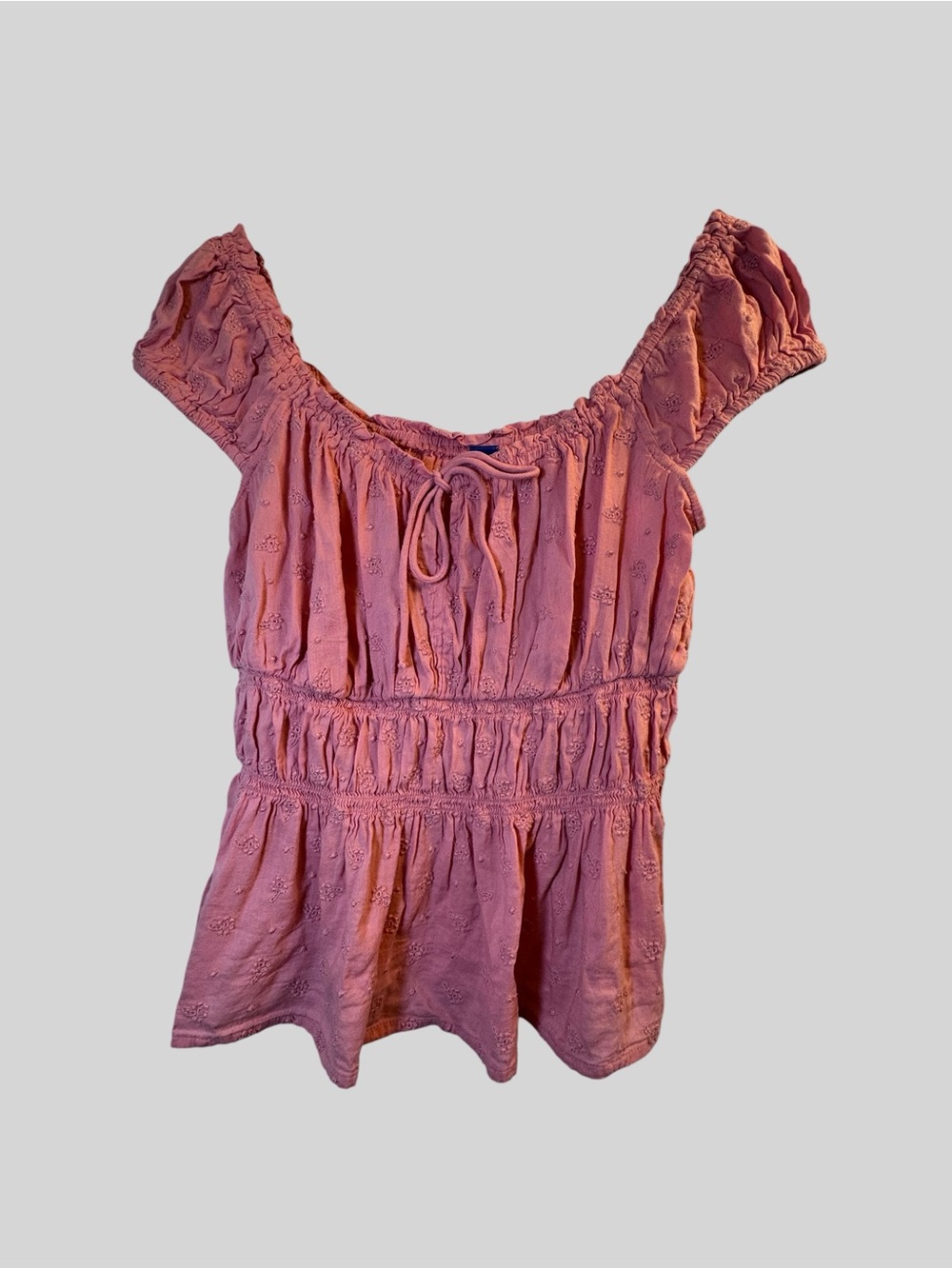 Old Navy Women’s Coral Embroidered Peasant Top Smocked Waist Puff Sleeve Size M
